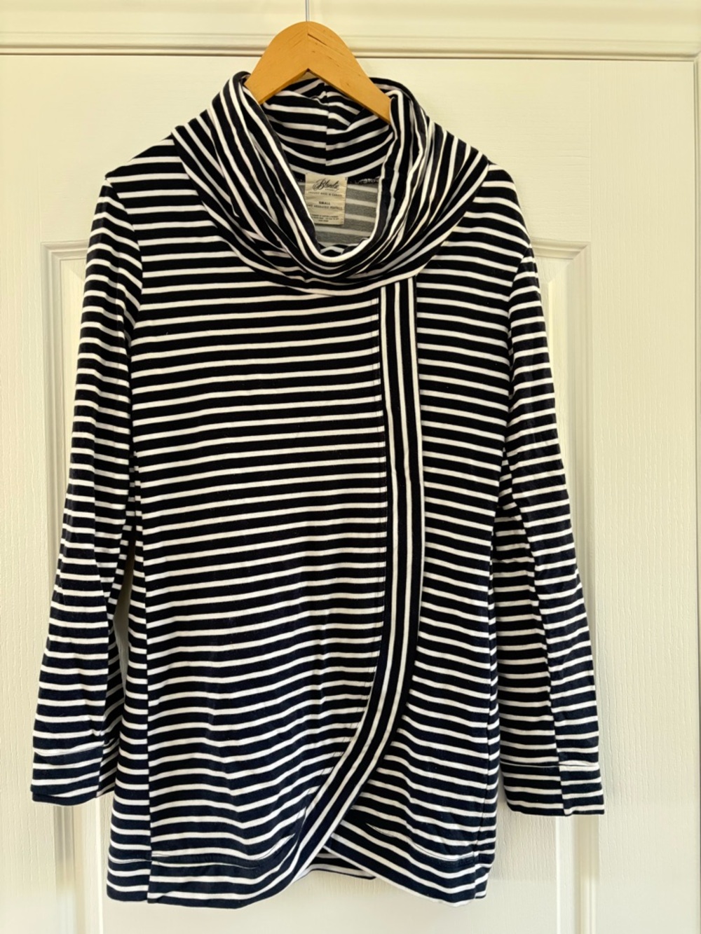 Blondie Apparel Cross Over Sweater - Navy and White Stripes - Small